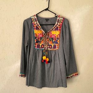 Multi-colored embroidered boho top